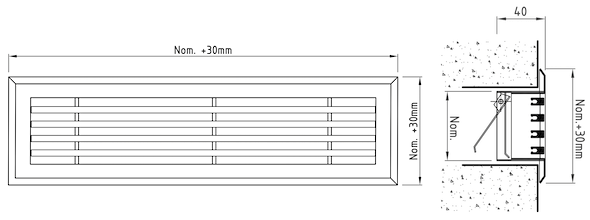 Muurrooster 220 x 90mm voor ventilatie