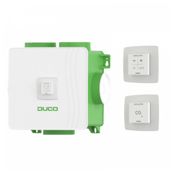 DucoBox Reno All-In-One set - Eurostecker + RF Steuerung, 1x CO2 Sensor & 1x CO2 Sensor ohne Steuerung 230V/Wired