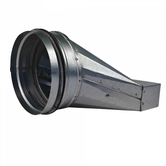 Flackanal Reduzierung Asymmetrisch von 200mm x 40mm auf rund Ø 125mm