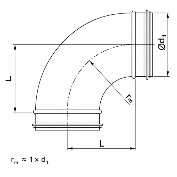 Bogen 90° mit Dichtung - gepresste Biegung - Ø 315mm