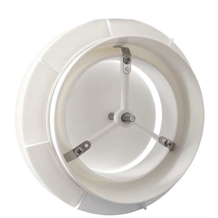 Tellerventil Kunststoff - Zuluft und Abluft - Ø 125 mm - mit Einbauring und Klemmfeder-Halterung - weiß