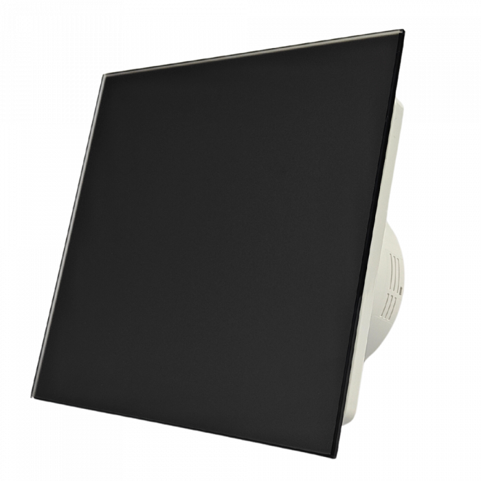 Whisper Pro-Design Badezimmerlüfter - Ø100 mm - Ein/Aus – flaches GLAS – matt Schwarz