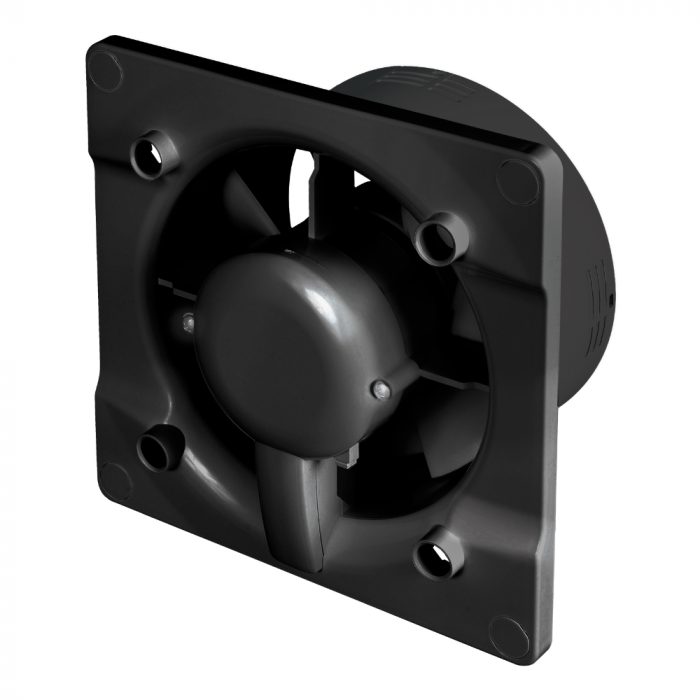 Whisper Pro-Design Badezimmerlüfter - Ø100mm - Ein/Aus - flacher Edelstahl - Schwarzer Ventilator