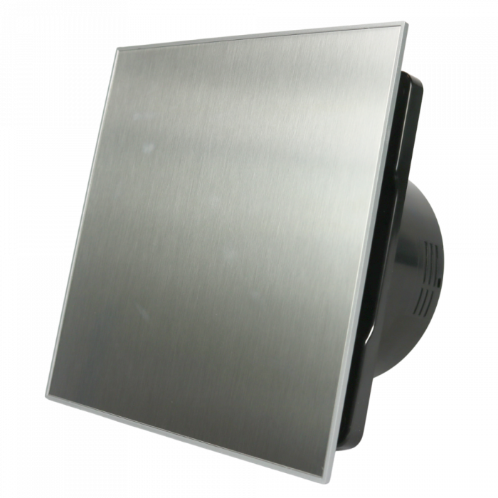 Whisper Pro-Design Badezimmerlüfter - Ø100mm - Ein/Aus - flacher Edelstahl - Schwarzer Ventilator