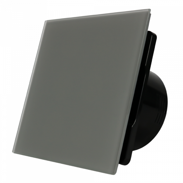 Whisper Pro-Design Badezimmerlüfter - Ø100 mm - Ein/Aus – flaches glas – Mattgrau - Schwarzer Ventilator Whisper Pro-Design Badezimmerlüfter - Ø100 mm - Ein/Aus – flaches glas – Mattgrau - Schwarzer Ventilator