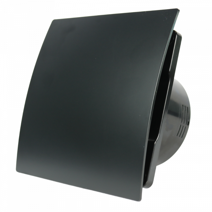 Whisper Pro-Design Badlüfter – mit Nachlauf – Ø 100 mm - Gewölbtes Kunststoff - matt Schwarz - Schwarzer Ventilator