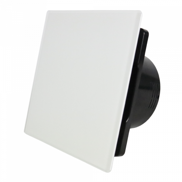 Whisper Pro-Design Badezimmerlüfter - Ø125mm - Ein/Aus – flaches glas – matt Weiß - Schwarzer Ventilator