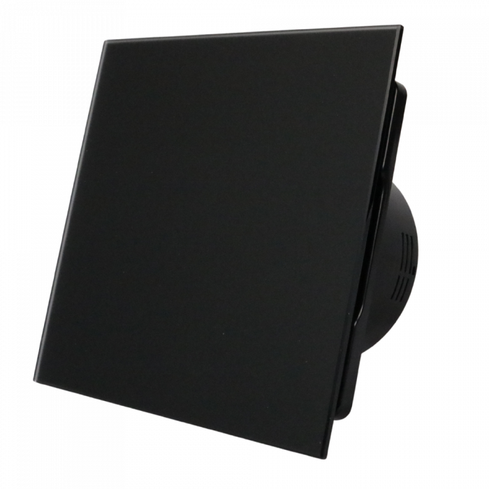 Whisper Pro-Design Badlüfter – mit Nachlauf + Feuchtigkeitssensor – Ø 125 mm – flaches GLAS – matt Schwarz - Schwarzer Ventilator