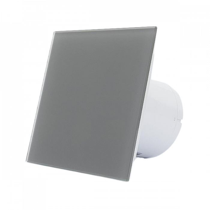  Whisper Pro-Design Badlüfter – mit Nachlauf – Ø 125 mm - flaches glas – Mattgrau