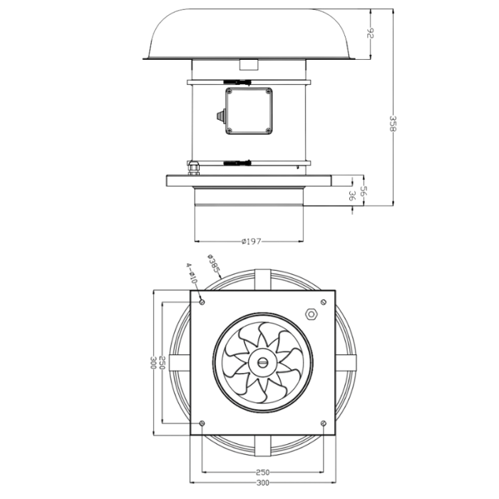 Dachventilator WRL-200 – Ø 200 mm – 3-stufiger Motor – max. 840 m3/h