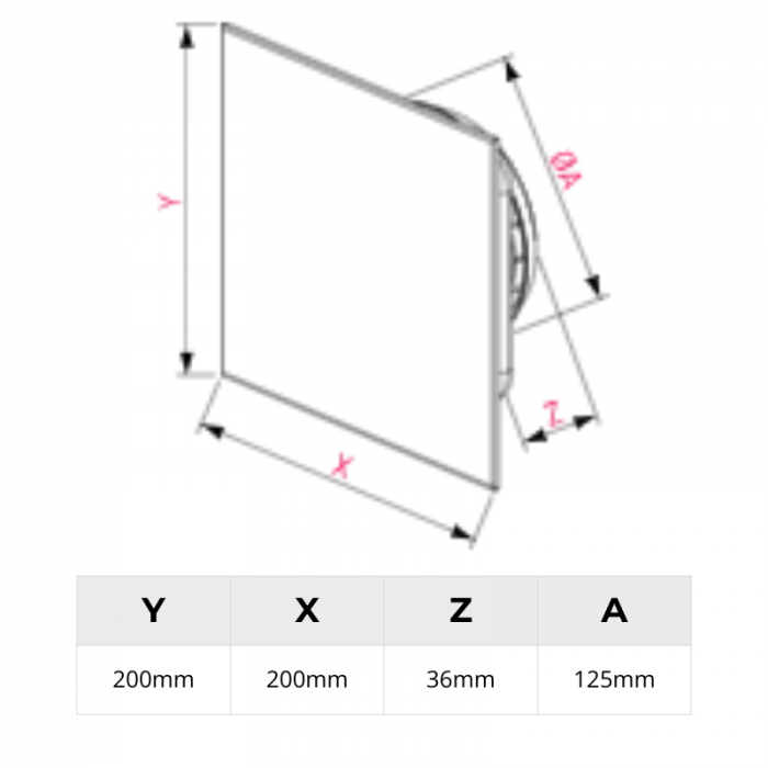 Whisper Design Quadrat Tellerventil Kunststoff - Abluft und Zuluft - WEISS RAL9016 - Ø 125 mm
