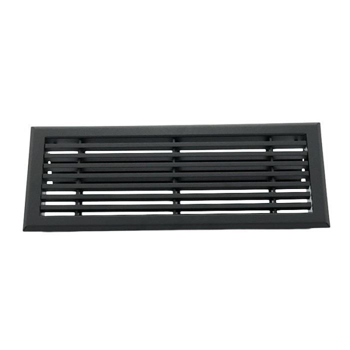 Bodenrost mit Volumenregler - 305 x 102 mm - Pulverstruktur - Stahl - Schwarz - RAL9005