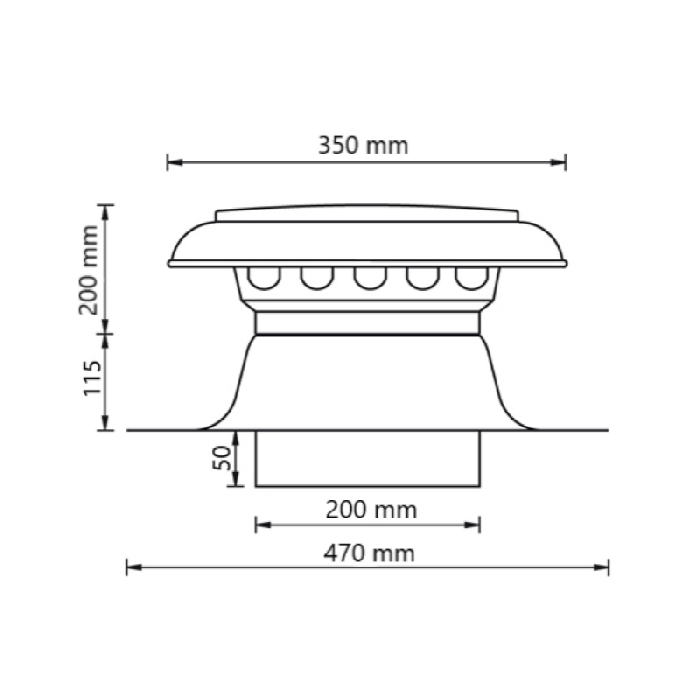 Flachdachlüftung doppelwandig mit Aluminiumabdeckung Ø 200 mm