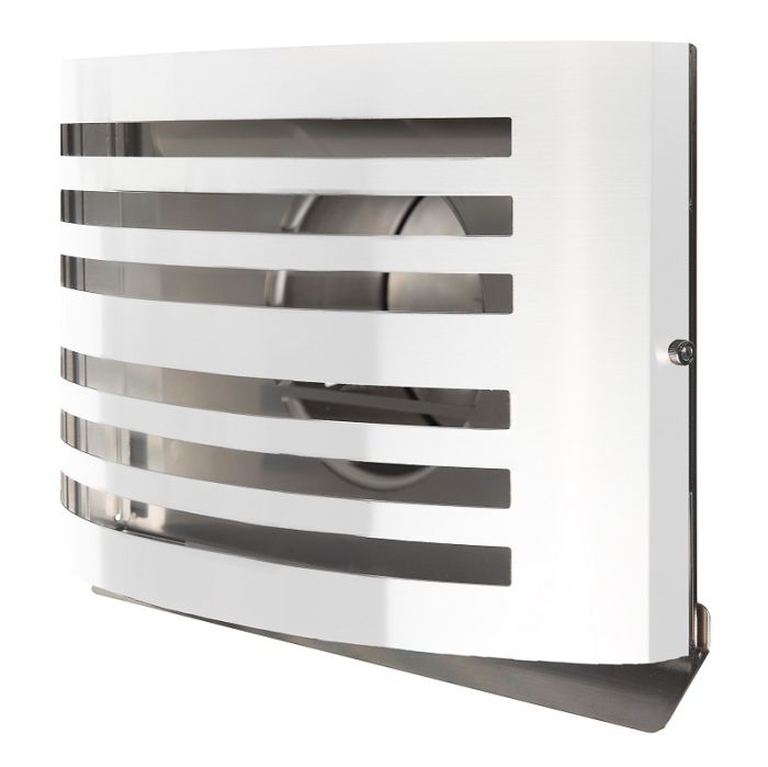 Design-Wetterschutzgitter PREMIUM LINE -ALFA- Ø 150 mm mit Rückschlagklappe – WEISS RAL9010
