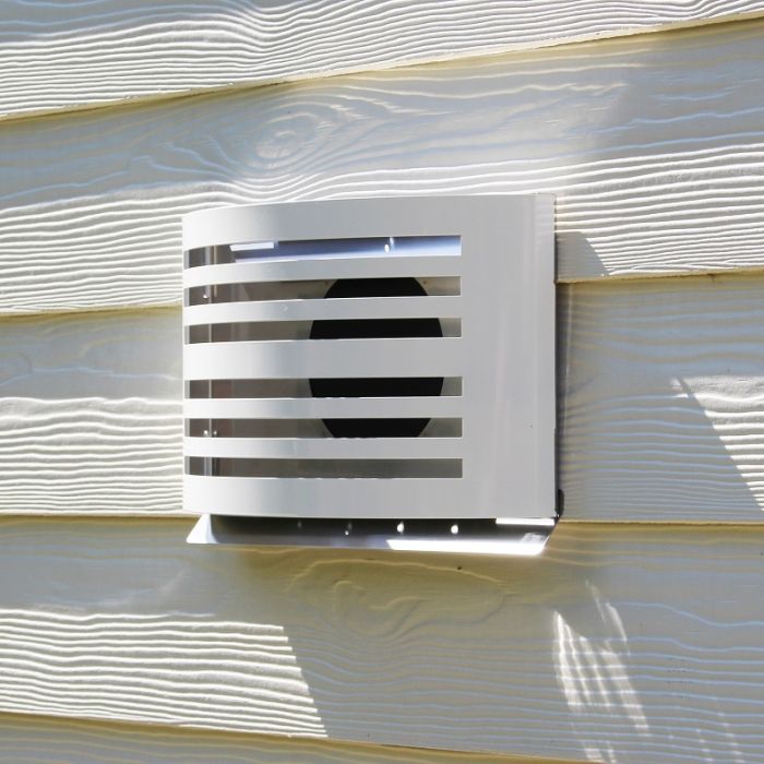 Design-Wetterschutzgitter PREMIUM LINE -ALFA- Ø 125 mm mit grobmaschigem Draht – WEISS RAL9010 Design-Wetterschutzgitter PREMIUM LINE -ALFA- Ø 125 mm mit grobmaschigem Draht – WEISS RAL9010