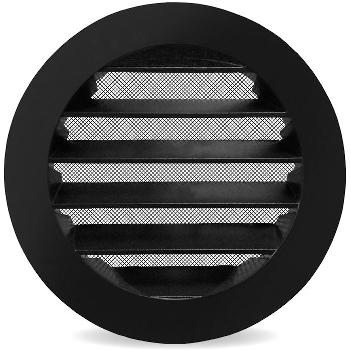 Rundes Außenluftgitter 80 mm Aluminium Farbe Schwarz mit Fliegendraht