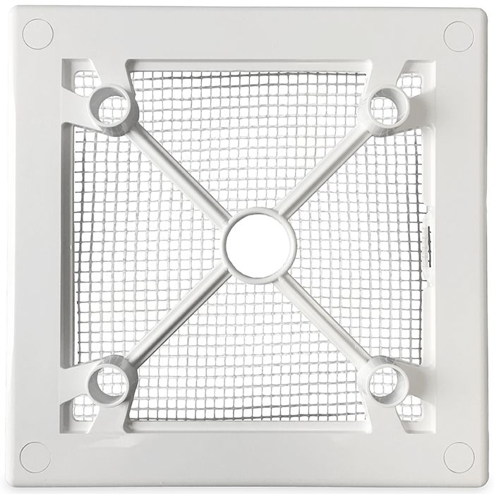 Design-Lüftungsgitter quadratisch (Abluft & Zuluft) Ø 100 mm – GLAS flach – Mattweiß
