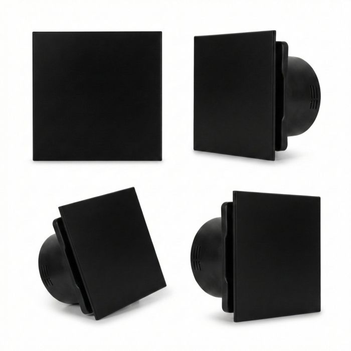 Whisper Pro-Design Badlüfter – mit Nachlauf + Feuchtigkeitssensor – Ø 100 mm – flaches Kunststof – matt Schwarz - Schwarzer Ventilator