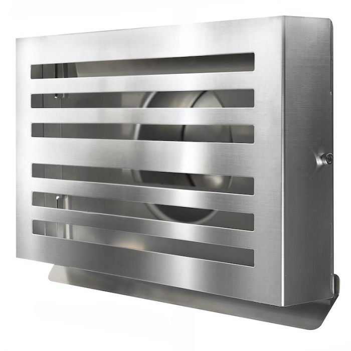 Design-Wetterschutzgitter PREMIUM LINE -BETA- Ø 200 mm mit grobmaschigem Gitter - Edelstahl Design-Wetterschutzgitter PREMIUM LINE -BETA- Ø 200 mm mit grobmaschigem Gitter - Edelstahl