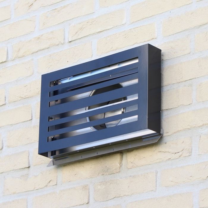 Design-Wetterschutzgitter PREMIUM LINE -BETA- Ø 150 mm mit Rückschlagklappe – SCHWARZ RAL7021