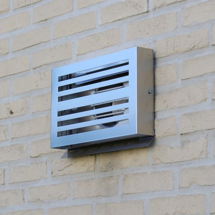 Design-Wetterschutzgitter PREMIUM LINE -BETA- Ø 200 mm mit grobmaschigem Gitter - Edelstahl Design-Wetterschutzgitter PREMIUM LINE -BETA- Ø 200 mm mit grobmaschigem Gitter - Edelstahl