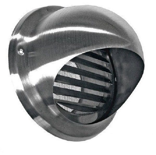 Rundes Lüftungsgitter Ø 160 mm aus Edelstahl mit Lamellen und Fliegendraht