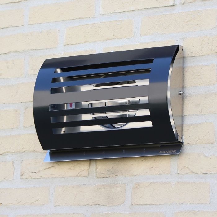 Design-Wetterschutzgitter PREMIUM LINE -DELTA- Ø 150 mm mit Rückschlagklappe – SCHWARZ RAL7021