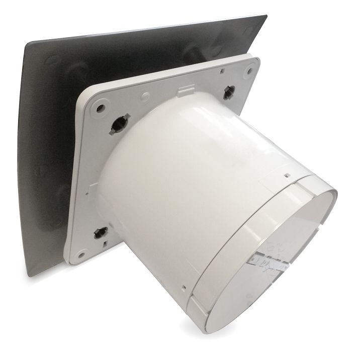 Pro-Design Badlüfter – mit Nachlauf + Feuchtigkeitssensor (KW100H) – Ø 100 mm – Kunststoff – Silber