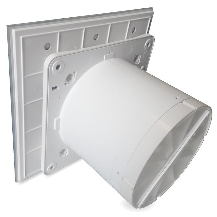 Pro-Design Badlüfter – mit Nachlauf (KW100T) – Ø 100 mm – flaches GLAS – Mattgrau