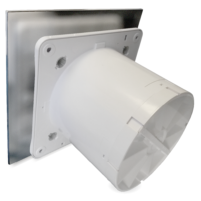 Pro-Design Badlüfter – mit Nachlauf + Feuchtigkeitssensor (KW100H) – Ø 100 mm – Edelstahl flach
