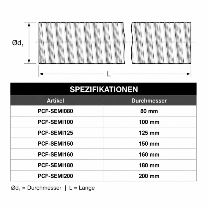 Semi-flexibler Aluminiumschlauch Ø 80 mm (Innenmaß) - PACKUNG zu je 2 Meter Semi-flexibler Aluminiumschlauch Ø 80 mm (Innenmaß) - PACKUNG zu je 2 Meter