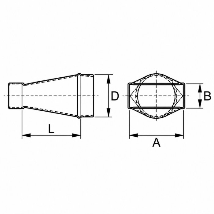 Flachkanal Reduzierung symmetrisch 220 x 55mm auf Wickelfalzrohr Ø 100mm - Stahl [Pro-C]