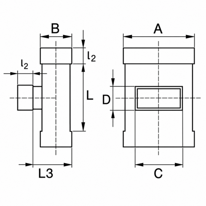 Flachkanal T-Stück 90º [220 x 55mm - 220 x 55mm] Stahl - Vertikal [Pro-C]