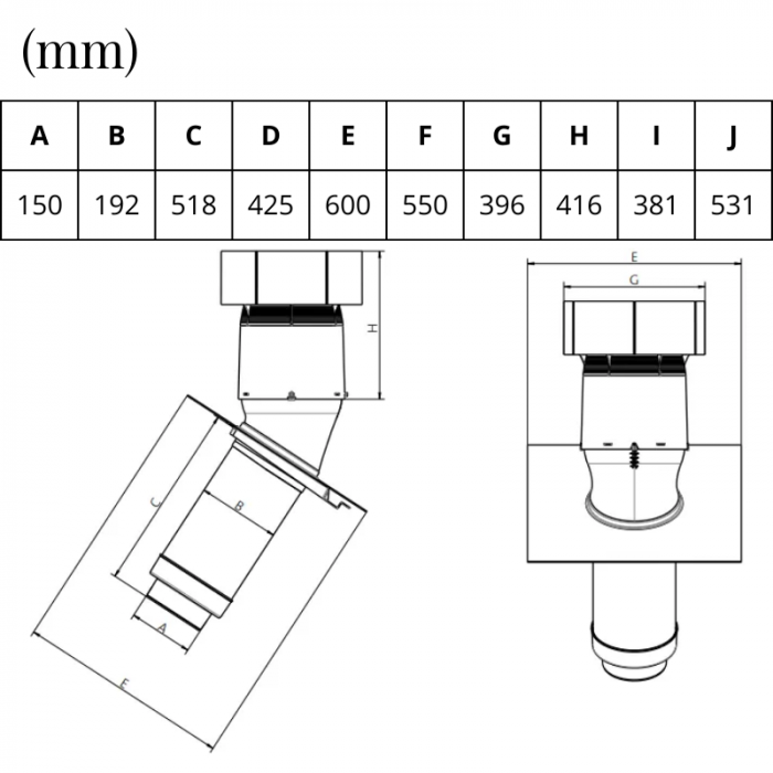 Ventus - Isolierte Dachdurchführung 15-55° - Ø 150/160mm