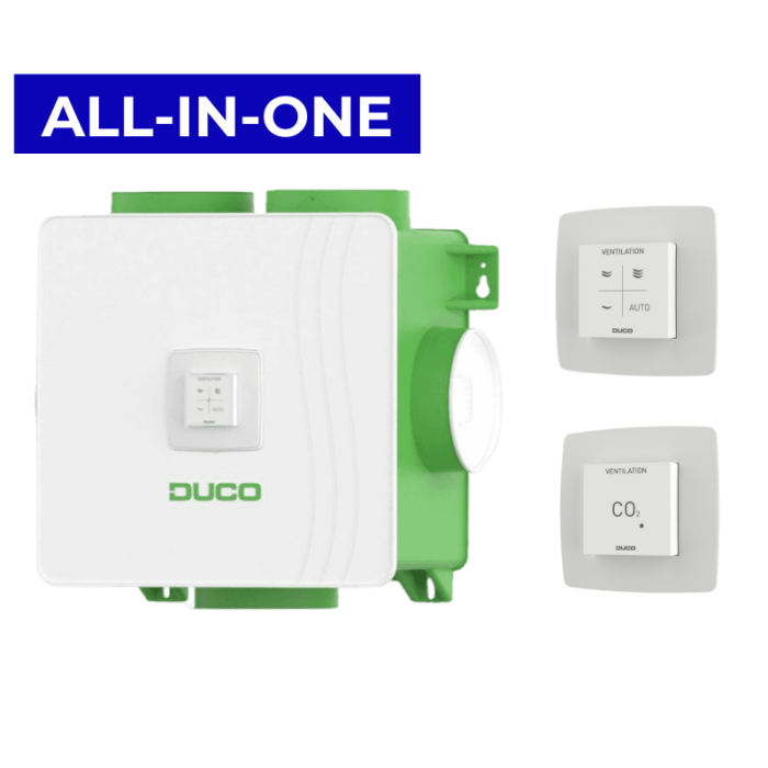 DucoBox Reno All-In-One - Schutzkontakt + RF-Steuerung, 1x CO2-Sensor & 1x CO2-Sensor ohne Steuerung