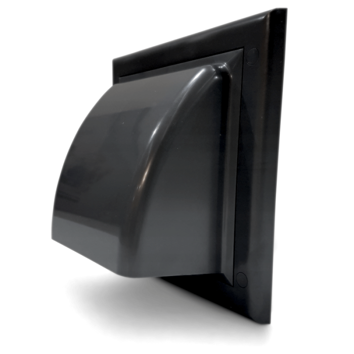 Kunststoff-Fassadenkappe mit Klappe - Schwarz - Hinteranschluss Ø 150mm