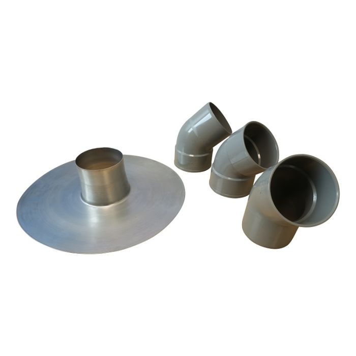 Set – Aluminiumflachdachkragen für Kabeldurchführung + 3x 45°-Bogen – Ø 110 mm
