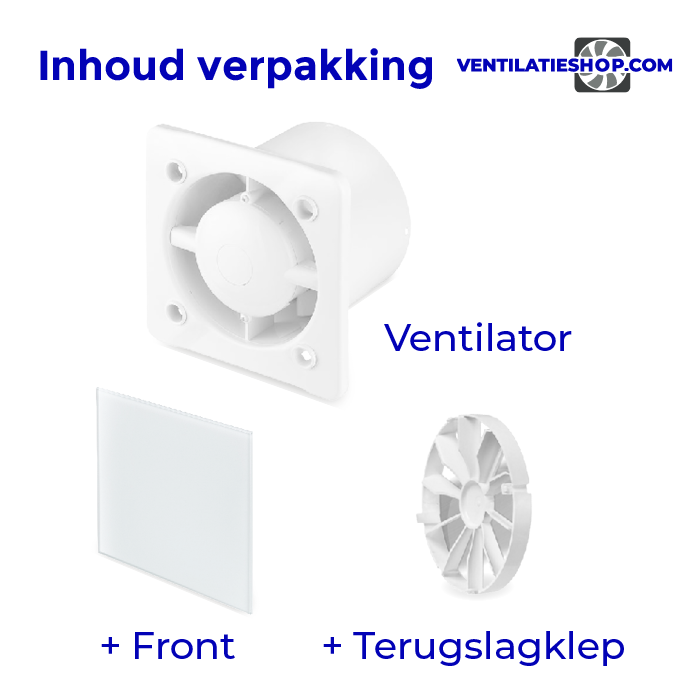 Pro-Design Badlüfter – mit Nachlauf + Feuchtigkeitssensor (KW100H) – Ø 100 mm – flaches GLAS – matt Weiß