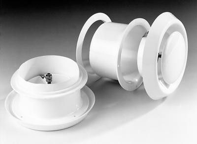 Tellerventil Kunststoff - Zuluft und Abluft - Ø 125mm - mit Einbauring und Klemmfeder-Halterung - weiß