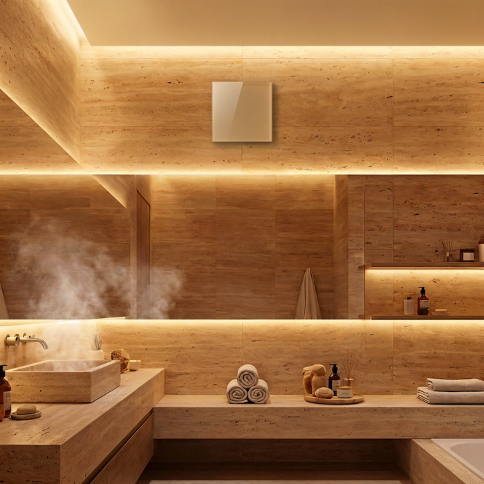 Whisper Pro-Design Badezimmerlüfter - Ø100mm - Ein/Aus – flaches glas – matt Weiß