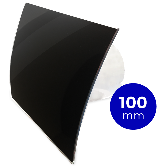 Pro-Design Badlüfter – STANDARD (KW100) – Ø 100 mm – gewölbtes GLAS – glänzend Schwarz