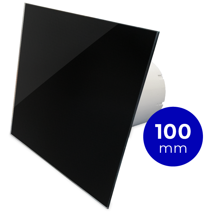 Pro-Design Badlüfter – STANDARD (KW100) – Ø 100 mm – flaches GLAS – glänzend Schwarz