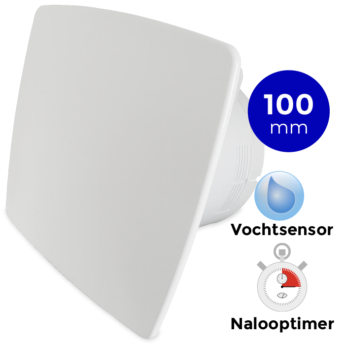 Pro-Design Badlüfter – mit Nachlauf + Feuchtigkeitssensor (KW100H) – Ø 100 mm – WEISS *Bold-Line*