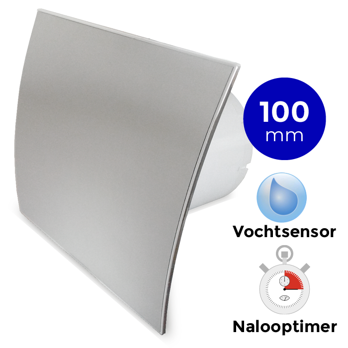 Pro-Design Badlüfter – mit Nachlauf + Feuchtigkeitssensor (KW100H) – Ø 100 mm – Edelstahl gebogen