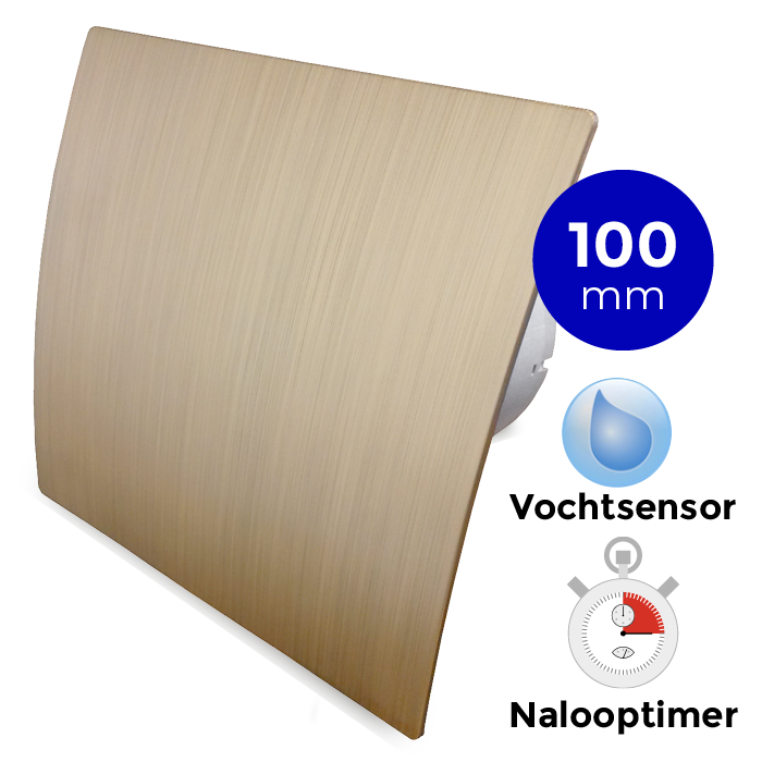 Pro-Design Badlüfter – TIMER + FEUCHTIGKEITSSENSOR (KW100H) – Ø 100 mm – Kunststoff – Gold