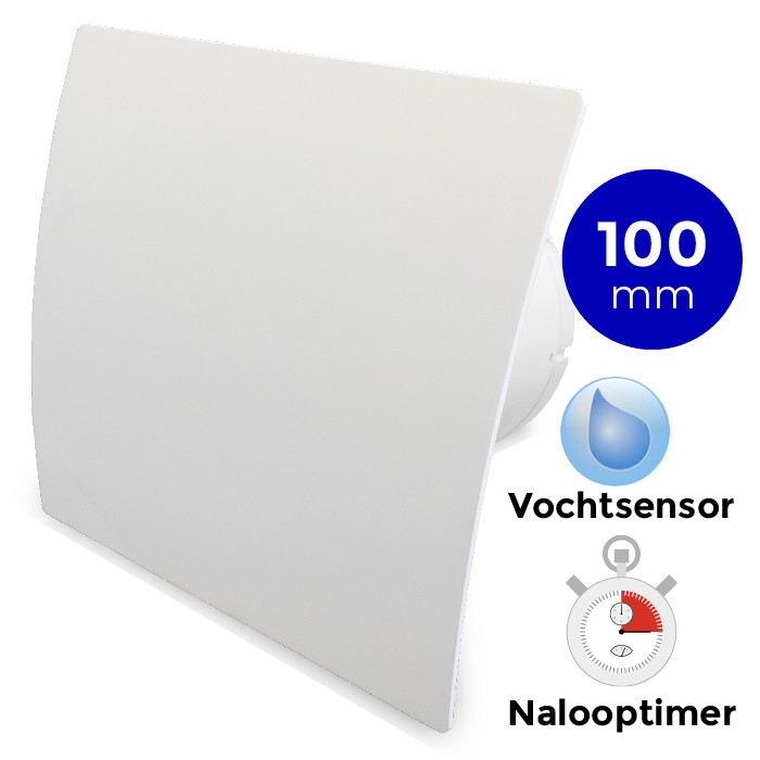 Pro-Design Badlüfter – mit Nachlauf + Feuchtigkeitssensor (KW100H) – Ø 100 mm – Kunststoff – Weiß
