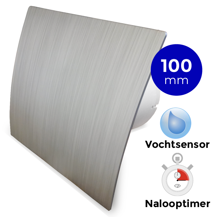 Pro-Design Badlüfter – mit Nachlauf + Feuchtigkeitssensor (KW100H) – Ø 100 mm – Kunststoff – Silber