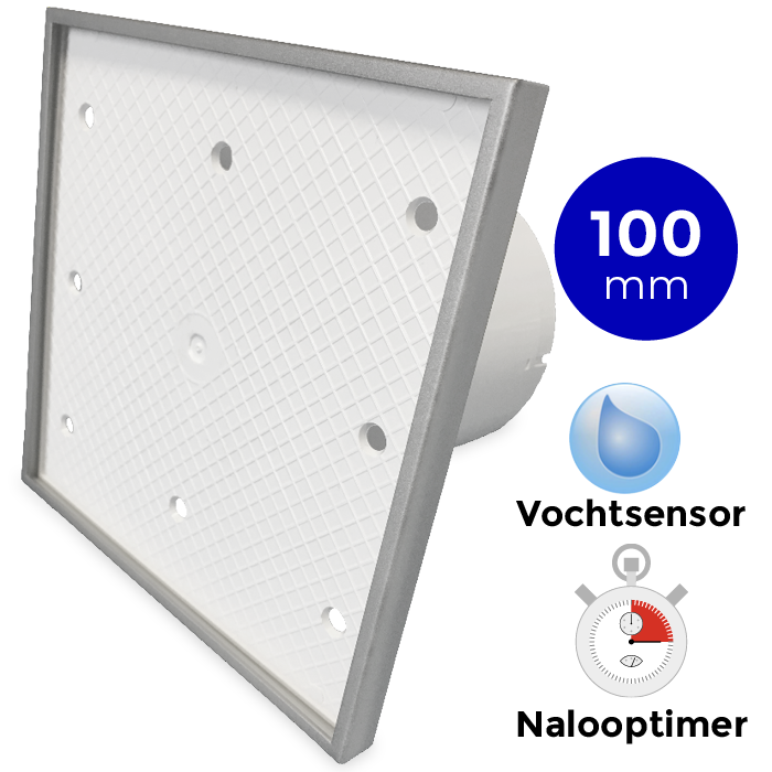 Pro-Design Badlüfter – mit Nachlauf + Feuchtigkeitssensor (KW100H) – Ø 100 mm – Fliesenfront