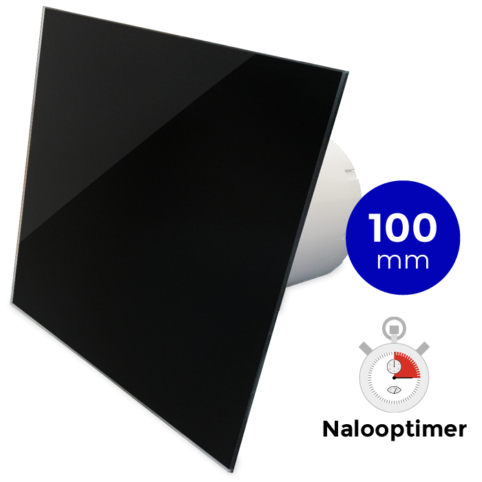 Pro-Design Badlüfter - mit Nachlauf (KW100T) - Ø100 mm - flaches GLAS - glänzend Schwarz