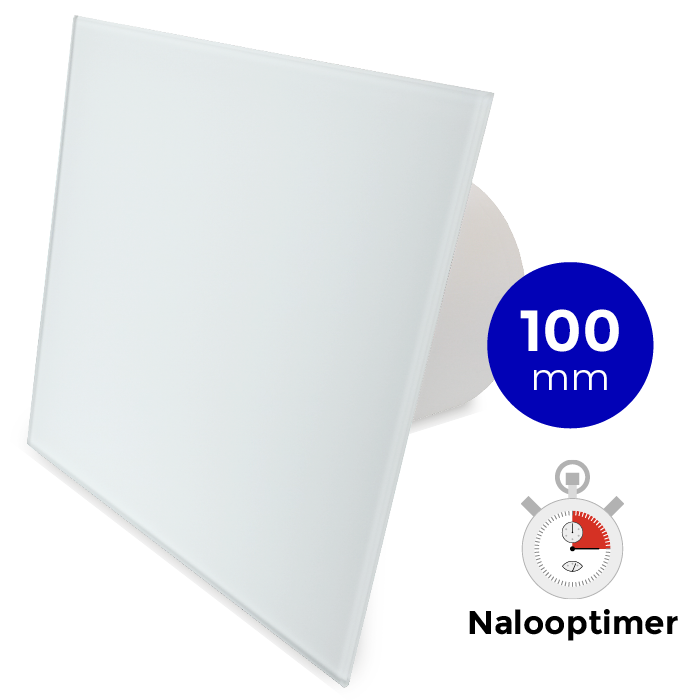 Pro-Design Badlüfter - mit Nachlauf (KW100T) - Ø100 mm - flaches GLAS - matt Weiß